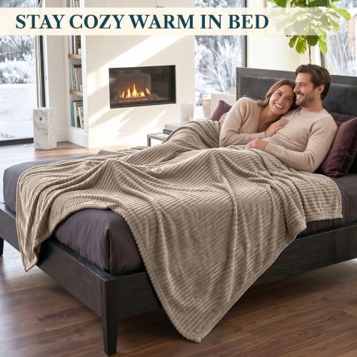 PAVILIA Soft Lightweight King Size Fleece Blanket for Bed, Taupe