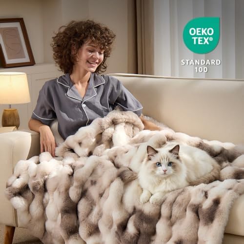 Fluffy Faux Fur Bubble Throw Blanket, 60'' x 80'', Tie-Dye Brown