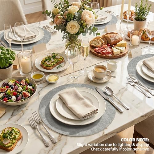 Placemats Set of 6, 15 Inch Round Faux Leather Place Mats