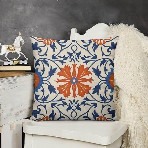 Navy Blue Orange Boho Throw Pillow Covers