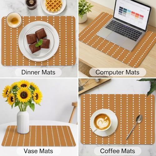 Fall Neutral Brown Faux Leather Placemats Set of 6, 12x18in