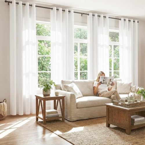 jinchan Linen Curtains 84 Inch Light Filtering Grommet 2 Panels Cream