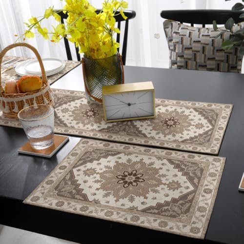 Beige Retro Boho Table Mats Set of 6 with Table Runner 90 Inches