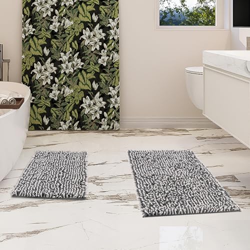 Chenille Bathroom Rugs Set 2 Piece, Absorbent Bath Rugs, Non-Slip Bath