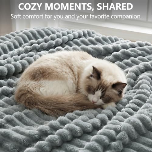 CozyLux Gray Twin Blanket for Bed, Ribbed Fleece, 60 x 80 Inch