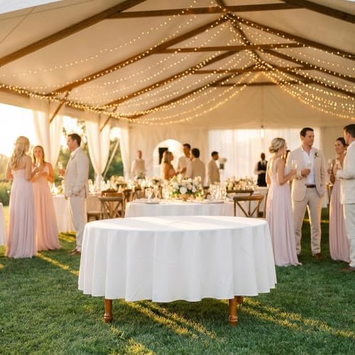 90 Inch White Round Tablecloth for 36"-72" Table, 8 Pack