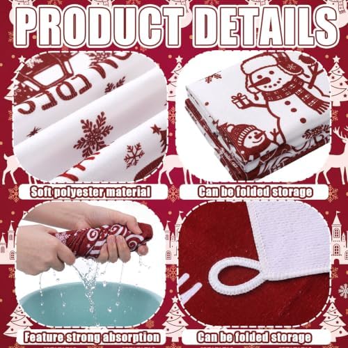 Bencailor 16 Pcs Christmas Kitchen Towels, Red White Dish Cloths