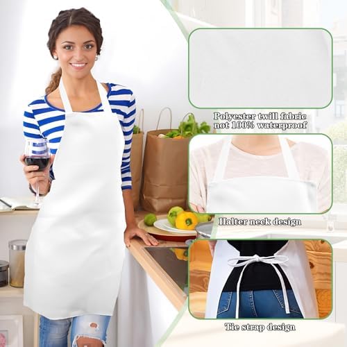 12 Pack White Aprons Bulk, Unisex Bib