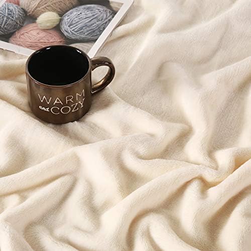 TASTHROW Large Flannel Fleece Throw Blanket, 50×70 Inch - Creamwhite