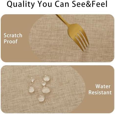 JIUZHEN Waterproof Linen Round Tablecloth with Beige Tassels