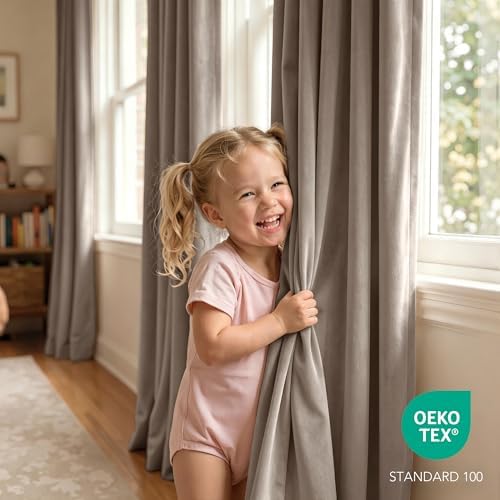 RYB HOME Taupe Velvet Curtains 96 inches Long for Living Room