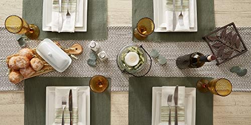 DII Woven Basic Tabletop Collection Chevron Table Runner, 15x72, Gray