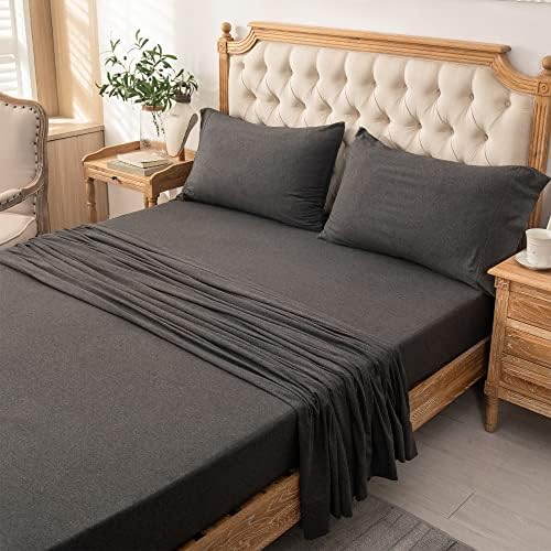 PURE ERA Jersey Knit 4pc Bed Sheet Set 100% T-Shirt Heather Cotton