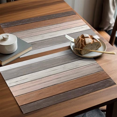 Placemats Set of 8, Farmhouse Brown Grey Woven Placemat, Linen Place