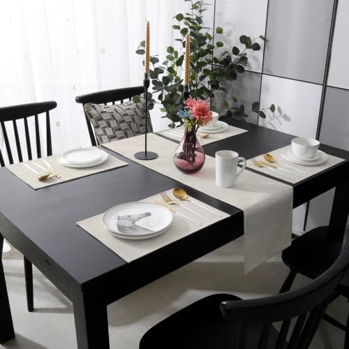 Modern Art Table Runner and Placemats Set of 4 Minimalist Beige Clean