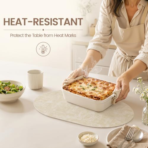 Homaxy Oval Faux Leather Placemats Set of 6, Easy to Clean, Beige