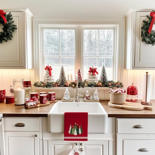 Merry Christmas Kitchen Towels Set of 2 Red Xmas Tree 18x26 inch