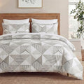 MOVE OVER Beige and Gray Duvet Cover Queen Size, 100% Cotton Bedding