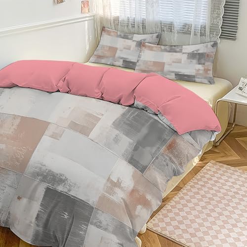Beige and grey geometric pattern Bedding,King size Duvet Cover with 2
