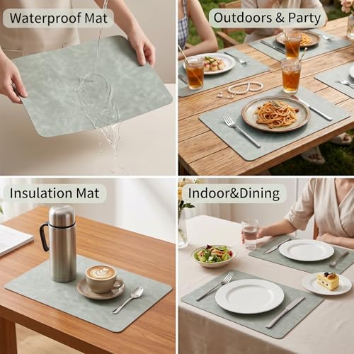Set of 6 Leather Placemats-12 X 17" Wipeable Placemats Waterproof Heat