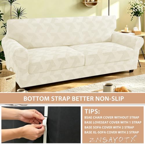 ZNSAYOTX 3 Piece Stretch Couch Covers (72"-90") New-Rectangle Texture