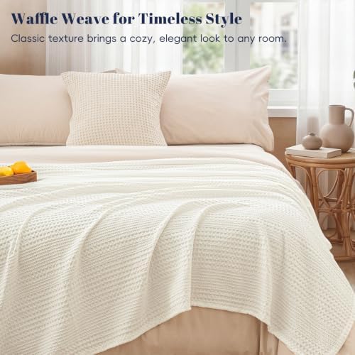 PHF Lightweight Waffle Weave Blanket King for Bed Coconut White