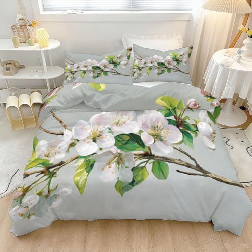 Set Microfiber Duvet Cover King Size, Oil Painting Style Plant Branch