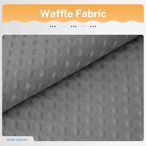 River Dream Grey Shower Curtain with Liner Set, Waffle Fabric Shower