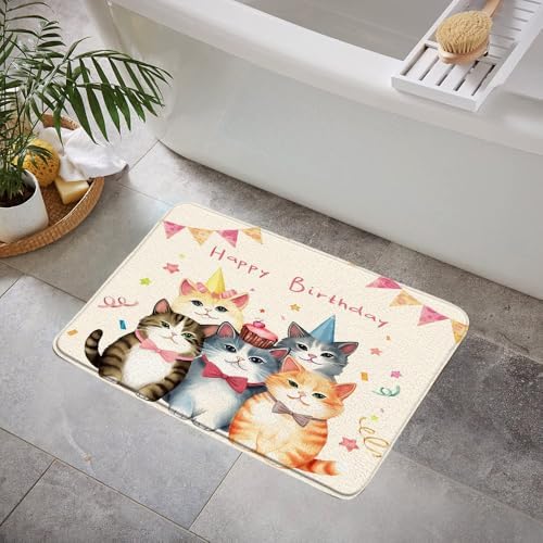 Happy Birthday Bath Mat Cute Lovely Cats Cupcake Birthday Party Girl