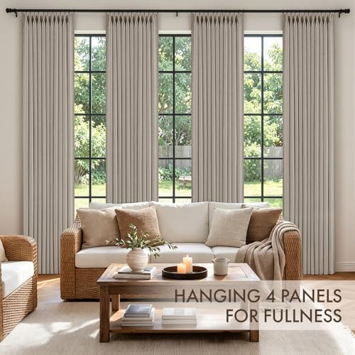 MIULEE 4 Panels Set Pinch Pleated Linen Curtains 96 Inch Burlywood