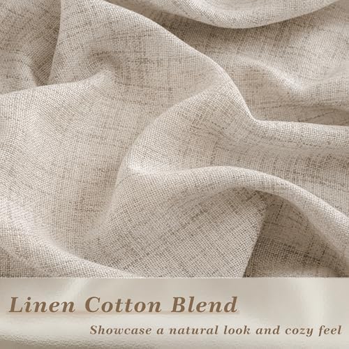 Neutral Beige Linen Curtains 84 Inch Length 2 Panels Semi Sheer