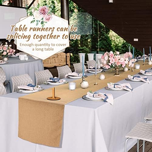 Chumia 24 Pcs Burlap Table Runners 12 x 43 Inch, Rustic Jute Khaki