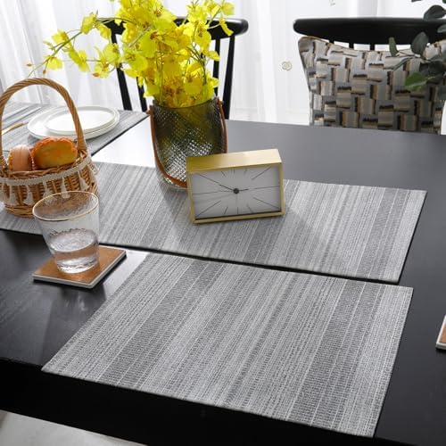 Linen Textured Striped Table Runner and Placemats Set of 4 Farmhouse