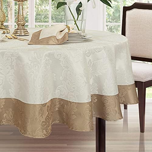 Newbridge Valencia Two Tone Bordered Damask Fabric Tablecloth, Wrinkle
