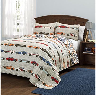 Lush Décor Lush Decor Beige Race Car Kids' 2-Piece Quilt, Reversible