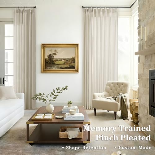 Greige Linen Curtains 96 Inches Long Memory Trained Pinch Pleated