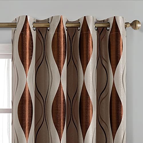 HOMEIDEAS Wave Room Darkening Curtains 52 X 96 Inch Length Brown and
