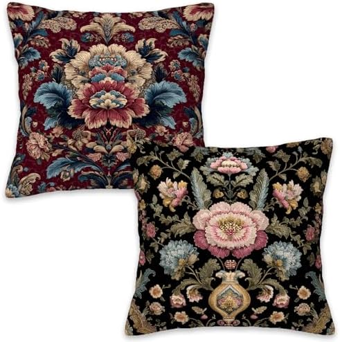 Vintage Floral Throw Pillow Covers 18x18 Set of 2, Ornate Botanical
