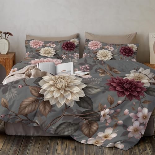 Vintage Floral Illustration Duvet Cover King 3Pcs, Breathable