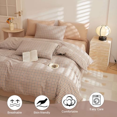 VClife Full Duvet Cover Boho-Chic Beige Brown Checkered Comforter