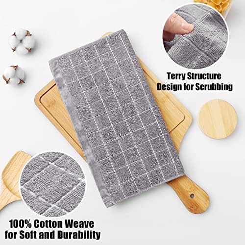 Homaxy 100% Cotton Terry Kitchen Dish Cloths, 6 Pack, Light Grey