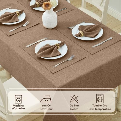 Mocha 52x70 Rectangle Polyester Linen Farmhouse Tablecloth