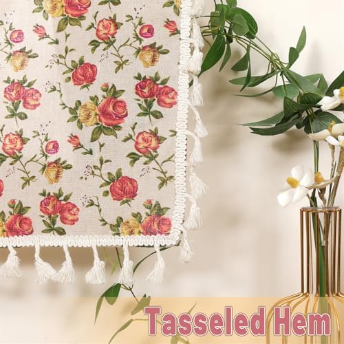 1 Pair Floral Linen Curtains Rustic Country Style Light Filtering Rod