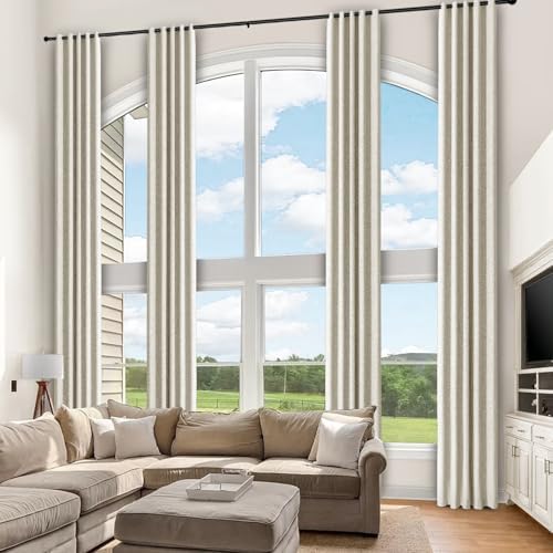Frelement Ivory White 108inch Length Extra Long Linen Curtains Full