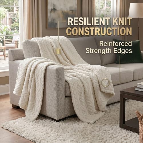 Superior Hope Herringbone Fluffy Fleece Blanket, Soft Plush Embossed