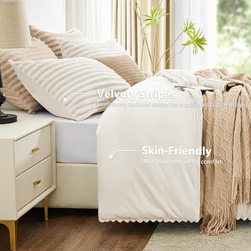 EXQ Home Fluffy Comforter Set King Size,3 Pieces Bed Set,Cream White