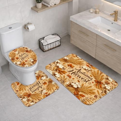 Autumn Harvest Quick Dry Bath Mat, Rustic Floral Cotton Absorbent Non