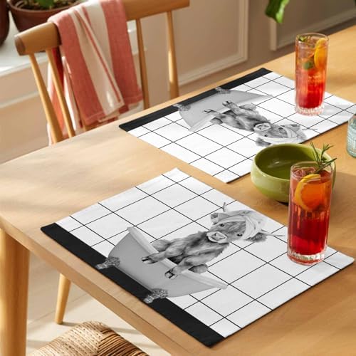 Placemats Set of 8, Vintage Grey Yak Woven Placemat, Linen Place Mats