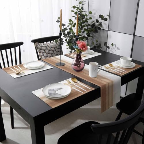 Abstract Rustic Brown White Gradient Table Runner and Placemats Set of