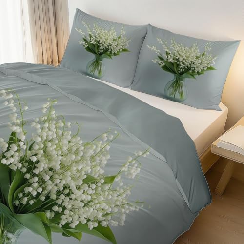 Duvet Cover Elegant Plants Bouquet Print with 2 Pillow Shams Perfect
